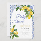 Blue Tile Lemon Baby Dusche Einladung (Vorderseite)