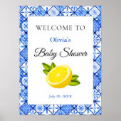 Blue Tile Lemon Baby Dusche Empfang Poster (Vorne)