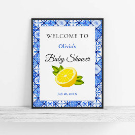 Blue Tile Lemon Baby Dusche Empfang Poster