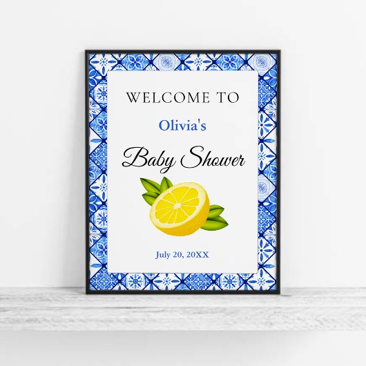 Blue Tile Lemon Baby Dusche Empfang Poster
