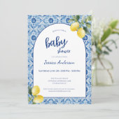 Blue Tile Lemon Baby Shower Invitation Einladung (Stehend Vorderseite)