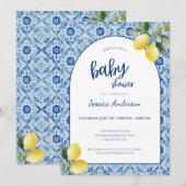 Blue Tile Lemon Baby Shower Invitation Einladung (Vorne/Hinten)