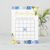 Blue Tile Lemon Brautparty Bingo Game Cards Einladung (Stehend Vorderseite)