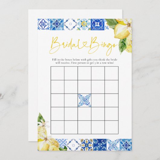 Blue Tile Lemon Brautparty Bingo Game Cards Einladung (Vorne/Hinten)