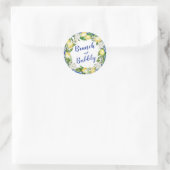 Blue Tile Lemon Bridal Brunch Bubbly Runder Aufkleber (Tasche)