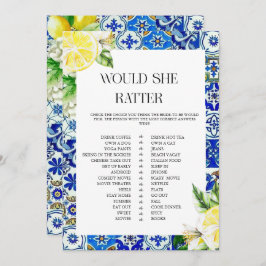Blue Tile Lemon Bridal Shower  game Einladung