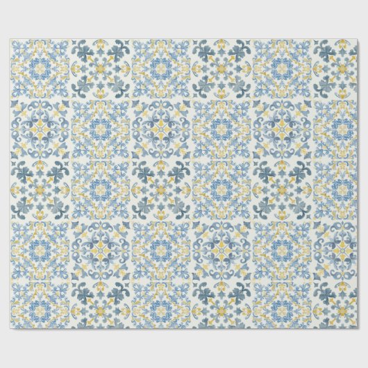 Blue Tile Lemon Geschenkpapier (Flach)