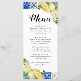 Blue Tile Lemon Italian Brautparty Menu Card Menükarte