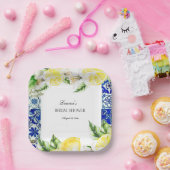 Blue Tile Lemon Italian Bridal Shower  Pappteller (Party)