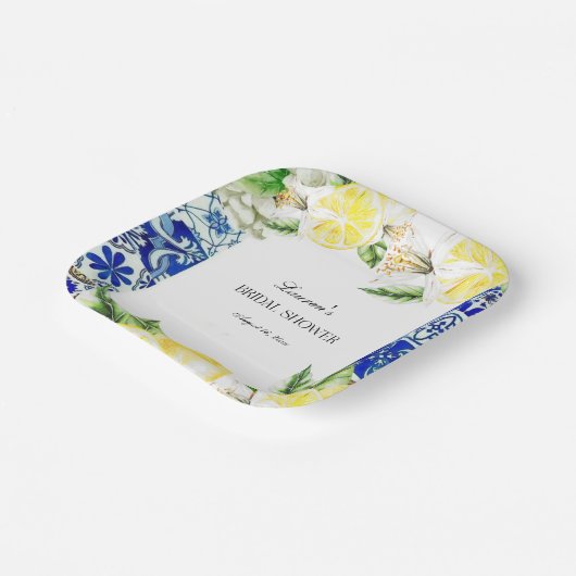 Blue Tile Lemon Italian Bridal Shower  Pappteller (Gewinkelt)