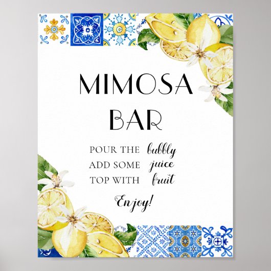 Blue Tile Lemon Italian Positano Mimosa Bar Sign Poster (Vorne)