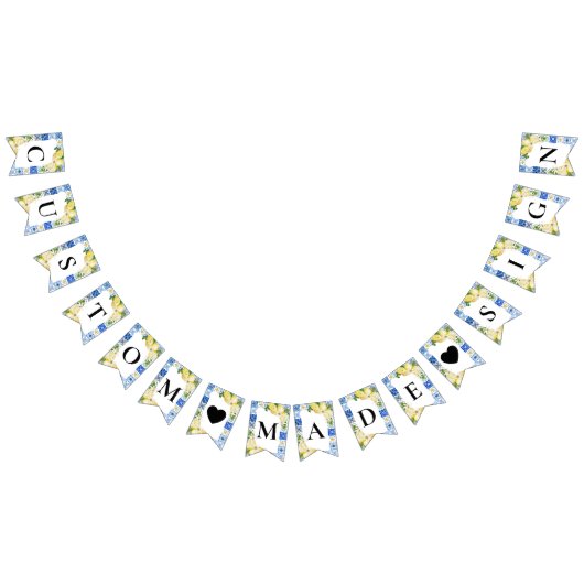 Blue Tile Lemon Italienisch Custom Text Bunting Fl Wimpelkette (Alle)