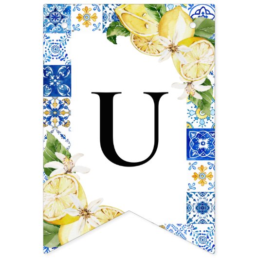 Blue Tile Lemon Italienisch Custom Text Bunting Fl Wimpelkette (Zweite Fahne)