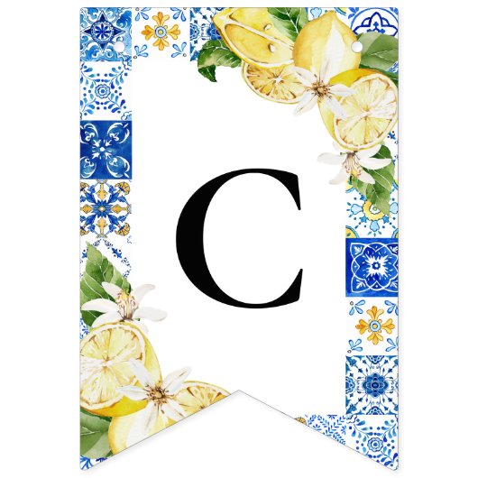 Blue Tile Lemon Italienisch Custom Text Bunting Fl Wimpelkette (Erste Fahne)