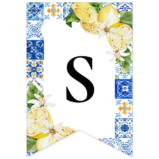 Blue Tile Lemon Italienisch Custom Text Bunting Fl Wimpelkette (Dritte Fahne)