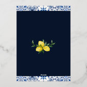 Blue Tile Lemon Italienische Mittelmeer Hochzeit Folieneinladung (Rückseite)