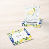 Blue Tile Lemon Italienischer Brautparty Empfang Rechteckiger Pappuntersetzer (Vor Ort)