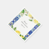 Blue Tile Lemon Italienischer Brautparty Empfang Serviette (Ecke)