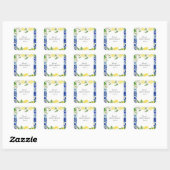 Blue Tile Lemon Italienisches Brautparty Quadratischer Aufkleber (Blatt)