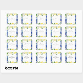Blue Tile Lemon Italienisches Brautparty Quadratischer Aufkleber