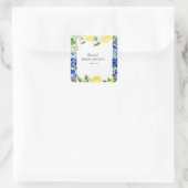 Blue Tile Lemon Italienisches Brautparty Quadratischer Aufkleber (Tasche)