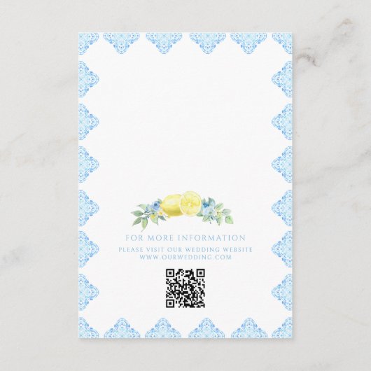 Blue Tile Lemon Mediterranean Wedding Details Begleitkarte (Rückseite)