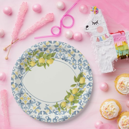 Blue Tile Lemon Pappteller (Party)