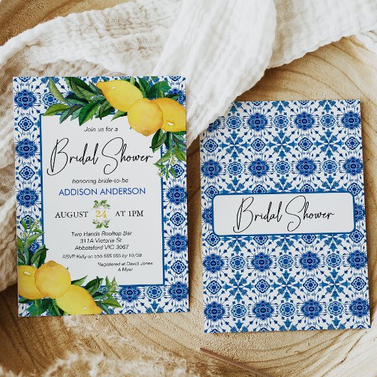 Blue Tile Lemon Themed Bridal Dusche Einladung
