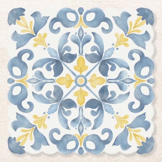 Blue Tile Lemon Untersetzer (Vorderseite)