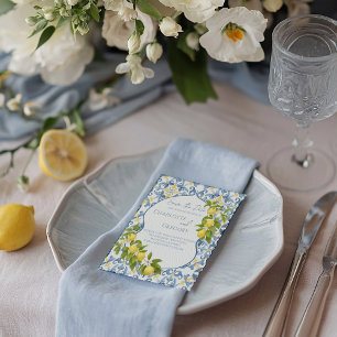 Blue Tile Lemon Wedding Save the Date Ankündigungspostkarte