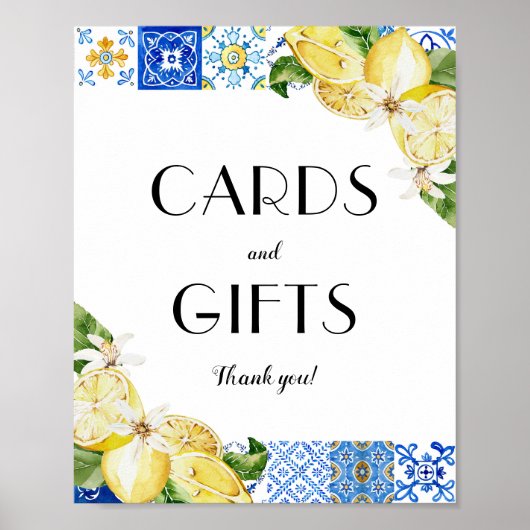 Blue Tile Lemons Card und Geschenkzeichen Poster (Vorne)