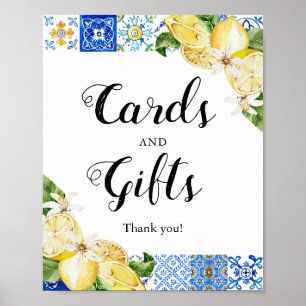 Blue Tile Lemons Card und Geschenkzeichen Poster