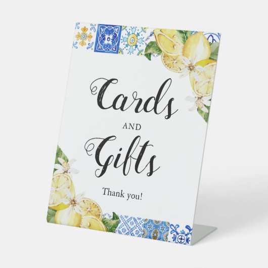 Blue Tile Lemons Card und Geschenkzeichen Sockelschild (Vorderseite)