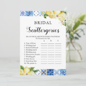 Blue Tile Lemons Citrus Bridal Scattergories Game Einladung (Stehend Vorderseite)