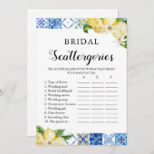 Blue Tile Lemons Citrus Bridal Scattergories Game Einladung (Vorne/Hinten)