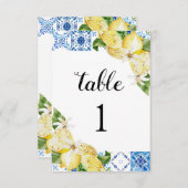 Blue Tile Lemons Tischnummer Cards (Vorne/Hinten)
