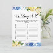 Blue Tile Lemons Wedding A-Z Brautparty Game Einladung (Stehend Vorderseite)