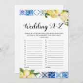 Blue Tile Lemons Wedding A-Z Brautparty Game Einladung (Vorne/Hinten)
