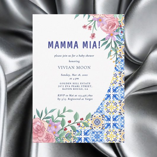 Blue Tile Mamma Mia Baby Dusche Einladung