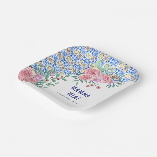 Blue Tile Mamma Mia Baby Dusche Pappteller (Gewinkelt)