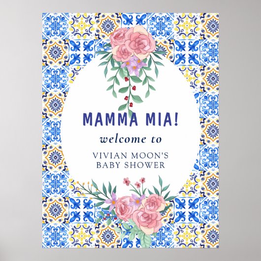 Blue Tile Mamma Mia Baby Dusche Poster (Vorne)