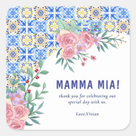 Blue Tile Mamma Mia Baby Dusche Quadratischer Aufkleber