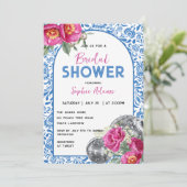 Blue Tile Mamma Mia Dancing Queen Brautparty Einladung (Stehend Vorderseite)