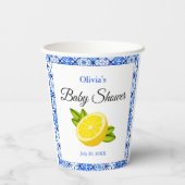 Blue Tile Mediterranean Lemon Baby Dusche Pappbecher (Rückseite)