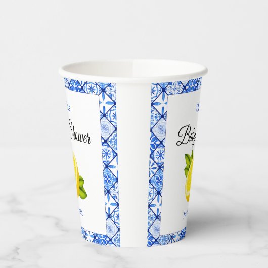 Blue Tile Mediterranean Lemon Baby Dusche Pappbecher (Links)