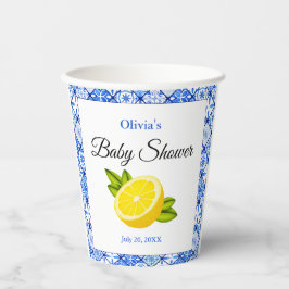 Blue Tile Mediterranean Lemon Baby Dusche Pappbecher