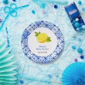 Blue Tile Mediterranean Lemon Baby Dusche Pappteller (Party)