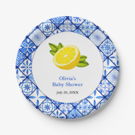 Blue Tile Mediterranean Lemon Baby Dusche Pappteller
