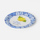 Blue Tile Mediterranean Lemon Baby Dusche Pappteller (Schrägansicht)