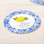 Blue Tile Mediterranean Lemon Baby Dusche Runder Pappuntersetzer (Angewinkelt)